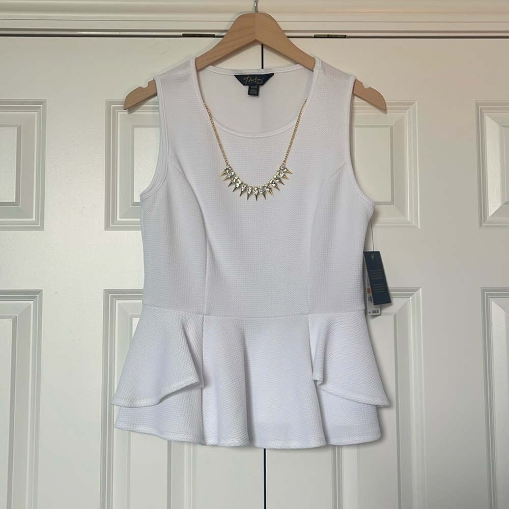 Thalia Sodi White Peplum Top with detachable necklace